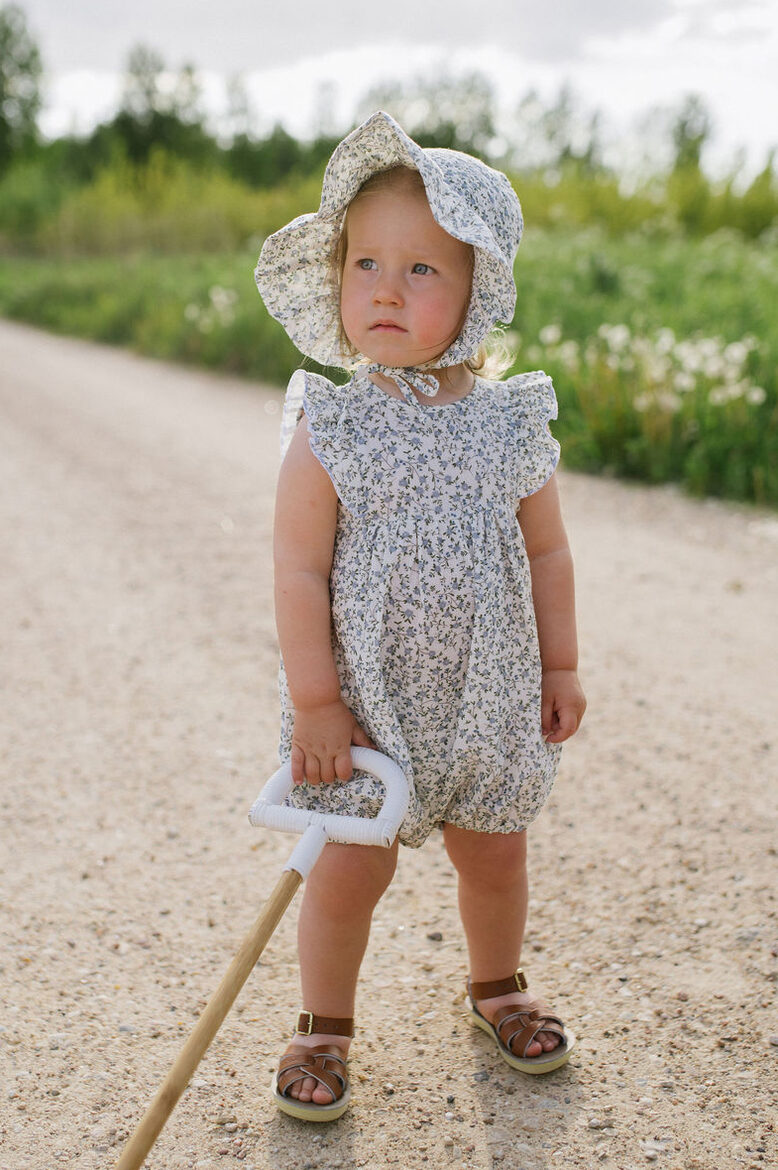 Girls Muslin Romper with Blue Flowers